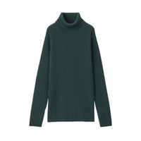  無印良品 無印良品 MUJI  女式 减轻颈部刺痛感 宽罗纹 高领毛衣 绿色 S
