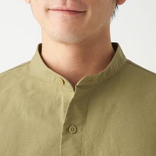 无印良品 MUJI 男式 新疆棉 牛津 立领衬衫 纯棉衬衫 休闲衬衫 烟熏绿色 XXL