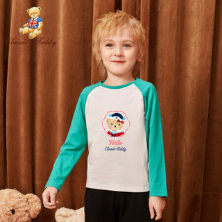 精典泰迪 Classic Teddy  童装儿童长袖T恤男女童打底衫宝宝衣服婴儿上衣T恤G 哈喽女T恤G-绿色 120