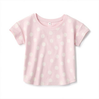 无印良品 MUJI 婴儿 粗细不均棉线 天竺编织 落肩短袖T恤 浅粉红色X图案 80