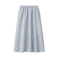 無印良品 MUJI 無印良品  女式 法国亚麻 抽褶裙 海军蓝X条纹 M