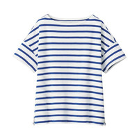 無印良品 無印良品 MUJI 女士一字领短袖T恤 BBB07A0S 蓝色X图案 M-L