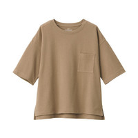 無印良品 MUJI 無印良品 女式 粗棉线天竺编织 宽版圆领T恤 短袖 烟熏棕色 M-L