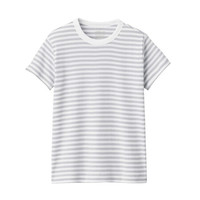 無印良品 MUJI 無印良品 女式 双罗纹编织 圆领短袖T恤 浅银灰色X横条 XS