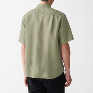 無印良品 MUJI 無印良品  男式 法国亚麻水洗 短袖衬衫 休闲衬衫 浅绿色 S