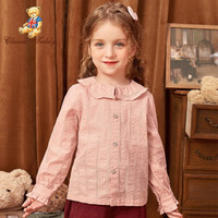 精典泰迪 Classic Teddy 女童衬衫女宝宝上衣女孩外出服娃娃领开衫衣服春季 翻领绣章-肉粉 100