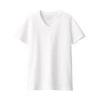 無印良品 MUJI 無印良品 女式 印度棉天竺编织 V领短袖T恤 白色 XXL