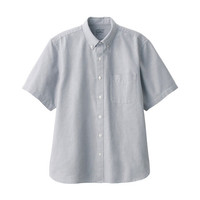 無印良品 MUJI 無印良品 男式 新疆棉 水洗牛津 纽扣领短袖衬衫 浅灰色 L