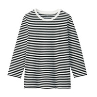 無印良品 無印良品 MUJI 女士圆领七分袖T恤 BBK01A0S 黑色X图案 L