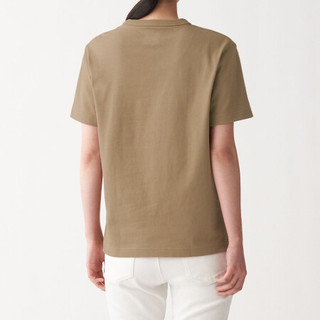 無印良品 MUJI 無印良品  女式 粗棉线天竺编织 圆领短袖T恤 烟熏棕色 L