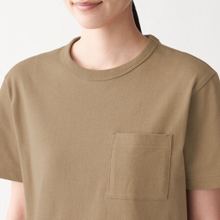無印良品 MUJI 無印良品  女式 粗棉线天竺编织 圆领短袖T恤 烟熏棕色 L