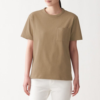 無印良品 MUJI 無印良品  女式 粗棉线天竺编织 圆领短袖T恤 烟熏棕色 L