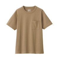 無印良品 MUJI 無印良品 女式 粗棉线天竺编织 圆领短袖T恤 烟熏棕色 S