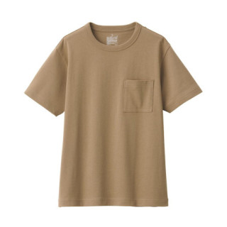 無印良品 MUJI 無印良品  女式 粗棉线天竺编织 圆领短袖T恤 烟熏棕色 L