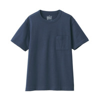 無印良品 MUJI 無印良品 女式 粗棉线天竺编织 圆领短袖T恤 海军蓝 S