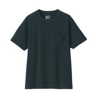 無印良品 MUJI 無印良品 女式 粗棉线天竺编织 圆领短袖T恤 黑色 XXL