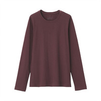 無印良品 MUJI 無印良品 女式 印度棉天竺编织 圆领长袖T恤 深紫红色 M