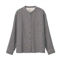 無印良品 MUJI 無印良品  女式 新疆棉法兰绒 立领衬衫 黑色X格子 M