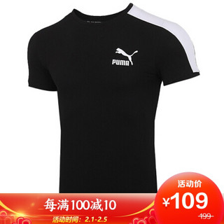 彪马 PUMA 男子 生活系列 Iconic T7 Slim Tee 短袖T恤 598251 01 黑色 XL码 (亚洲码)