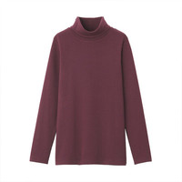 無印良品 MUJI 無印良品 女式 弹力罗纹编织 高领T恤 深紫红色 XXL