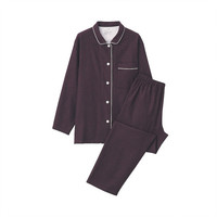 無印良品 MUJI 無印良品  女式 无侧缝法兰绒 睡衣 酒红色 L-XL