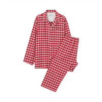  無印良品 無印良品 MUJI  男式 无侧缝法兰绒 睡衣 FBA86A0A 男士家居服套装 暗红色格纹 L-XL