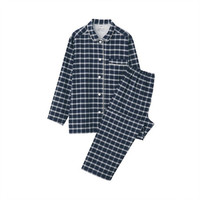  無印良品 無印良品 MUJI  女式 无侧缝法兰绒 睡衣 深藏青色格纹 S-M