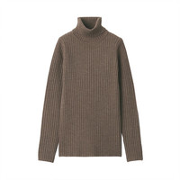 無印良品 無印良品 MUJI 女式 减轻颈部刺痛感 宽罗纹 高领毛衣 深咖啡色 L