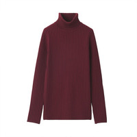 無印良品 MUJI 無印良品  女式 减轻颈部刺痛感 宽罗纹 高领毛衣 紫红色 XS