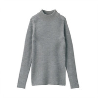 無印良品 MUJI 無印良品  女式 减轻颈部刺痛感 宽罗纹 半高领毛衣 灰色 S
