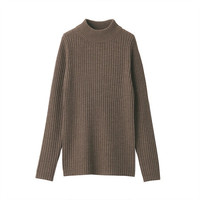 無印良品 無印良品 MUJI 女式 减轻颈部刺痛感 宽罗纹 半高领毛衣 深咖啡色 XS