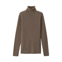 無印良品 無印良品 MUJI 女式 减轻颈部刺痛感 罗纹 高领毛衣 深咖啡色 XS