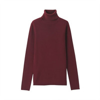 無印良品 MUJI 無印良品 女式 减轻颈部刺痛感 罗纹 高领毛衣 紫红色 M