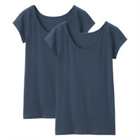 无印良品 無印良品 MUJI 女式 印度棉罗纹编织 法国袖衫2件装 海军蓝 L