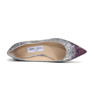 周仰杰 JIMMY CHOO 女士闪光面料单鞋平底鞋银色紫色渐变 LOVE FLAT VKG 204 PLUM SILVER 35码