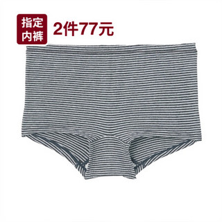 无印良品 MUJI 女式 弹力天竺编织 平角短裤 炭灰色X横条 XXL