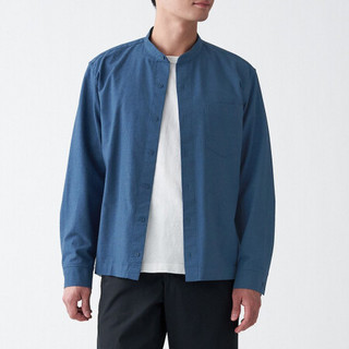 无印良品 MUJI 男式 棉水洗牛津 立领衬衫 21SS 新品 烟熏蓝色 XL