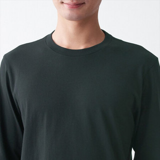 无印良品 MUJI 男式 印度棉 天竺编织 圆领长袖T恤 21SS 新品 黑色 XS