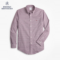 Brooks Brothers/布克兄弟男士免烫格纹牛津纺休闲衬衫1000064230 6002-深红色 XS