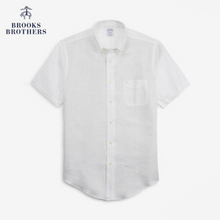 Brooks Brothers/布克兄弟男士亚麻扣结领休闲短袖衬衫1000063821 1001-白色 S