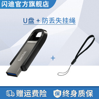 SanDisk闪迪USB3.2高速U盘CZ810金属外壳设计电脑办公大容量优盘固态硬盘般体验文件加密 固态U盘+挂绳 256G