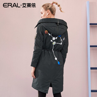 ERAL/艾莱依新款羽绒服女中长款连帽大衣 橄榄绿 175/96A/XXL