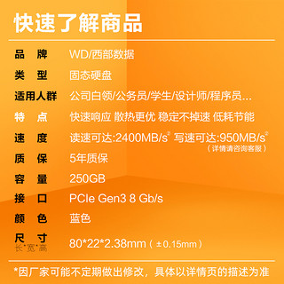 WD西部数据固态硬盘250g WDS250G2B0C笔记本SSD m.2接口SN 550 250gb电脑台式机NVMe协议高速游戏升级DIY装机（250GB M.2 NVMe标配链接2）