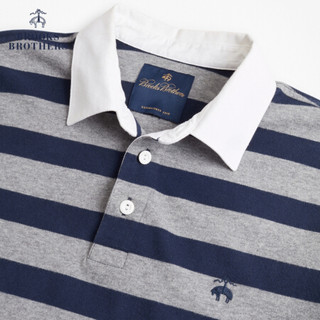 Brooks Brothers/布克兄弟男士拉丝棉布白色领条纹套头针织衫 4004-藏青色 XXL