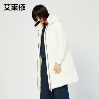 艾莱依秋冬新款简约休闲H型中长款羽绒服女装大衣601801189 冰河蓝 165/88A/L