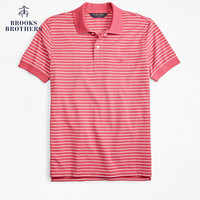 Brooks Brothers/布克兄弟男士细条纹设计logo修身短袖Polo衫 B650-桃色 2XL