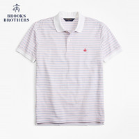 Brooks Brothers/布克兄弟男士细条纹设计logo修身短袖Polo衫 B465-蓝白混色条纹 M