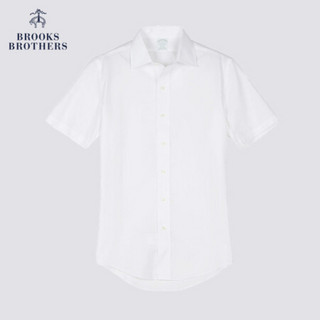 Brooks Brothers/布克兄弟男士府绸棉纯色短袖正装修身衬衫 1001-白色 17/H/4