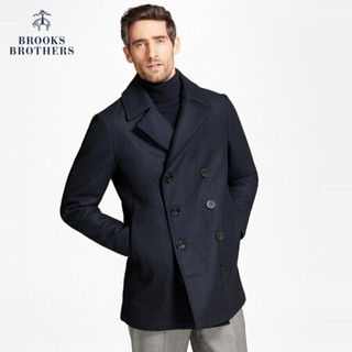 Brooks Brothers/布克兄弟男士秋冬绵羊毛经典双排扣夹克风衣 2004-黑色 L