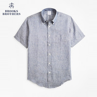 Brooks Brothers/布克兄弟男士亚麻提花凸纹面料短袖衬衫休闲 4004-灰色 S